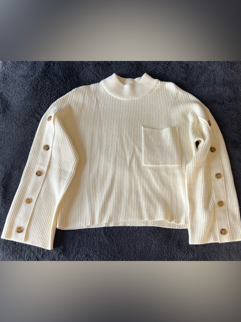 Lily Star Cream Ribbed Button-Sleeve Sweater
